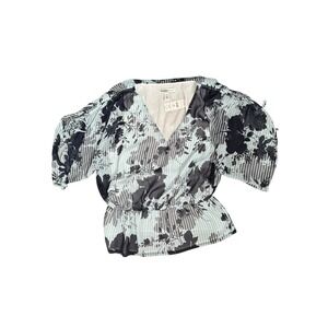 WHBM Outlet Women's Floral Kimono Top‎ Blue Black Striped Blouse Size S NEW NWT